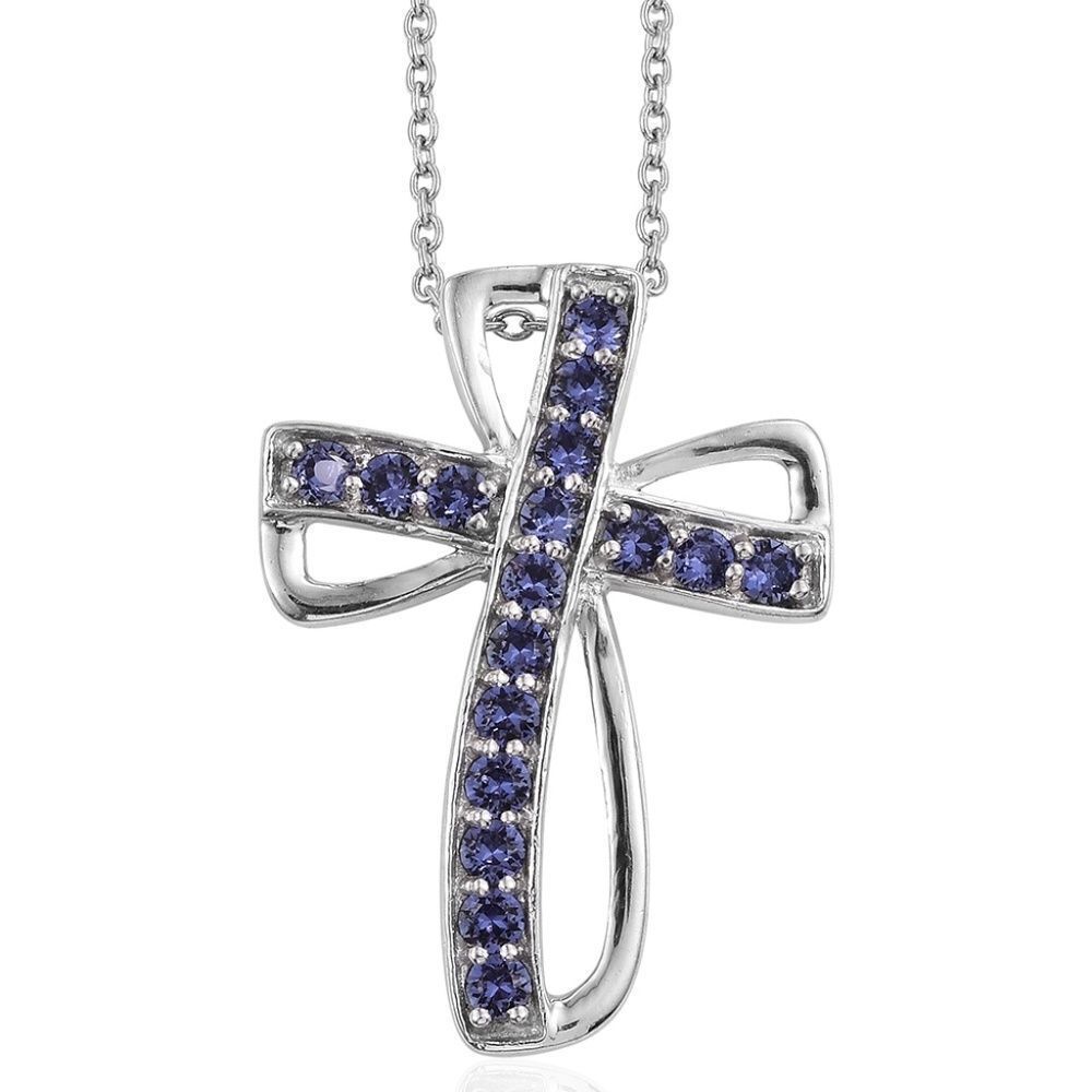 Cross Pendant Made w SWAROVSKI Tanzanite Crystal